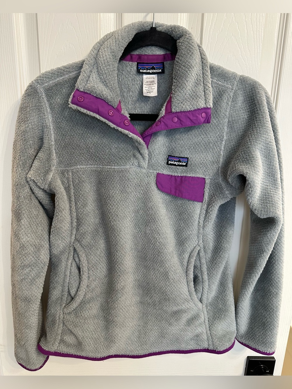 Patagonia Women’s Re-Tool Snap-T Pullover Fleece Gray Purple Polartec Size S